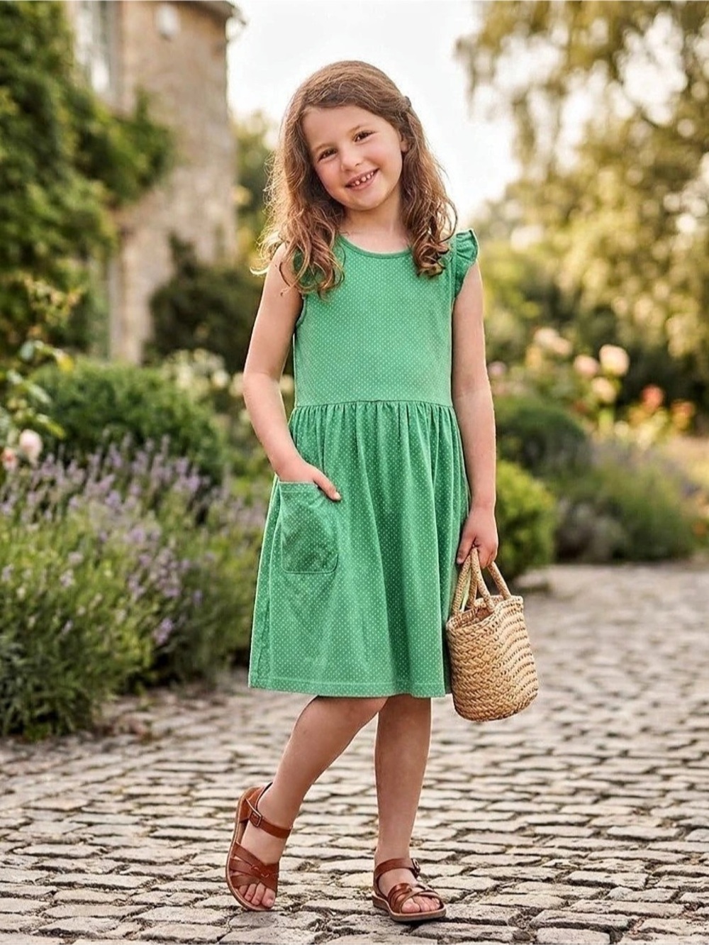 H&M Kids Green Polka Dot Jersey Dress Girls 6